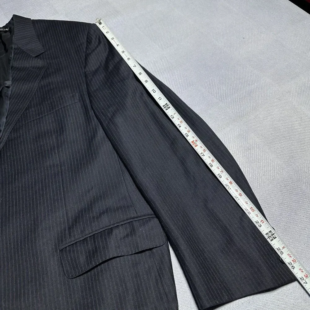 Canali Mark Shale Black Pinstripe Two Button Italy Wool Blazer Jacket‎ Men's 50L